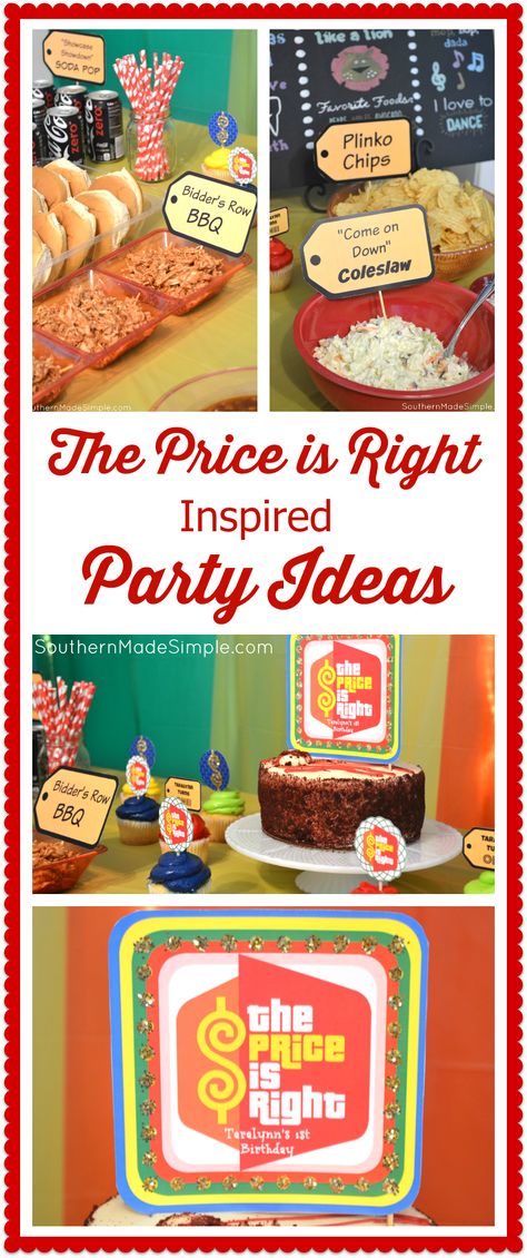 Price is Right Party Ideas + FREE printables! Price is Right Themed Birthday Party Birthday Decorations Office, Picnic Themes, Office Party Games, Price Is Right Games, Food Bars, Girls Party Decorations, The Price Is Right, Price Is Right