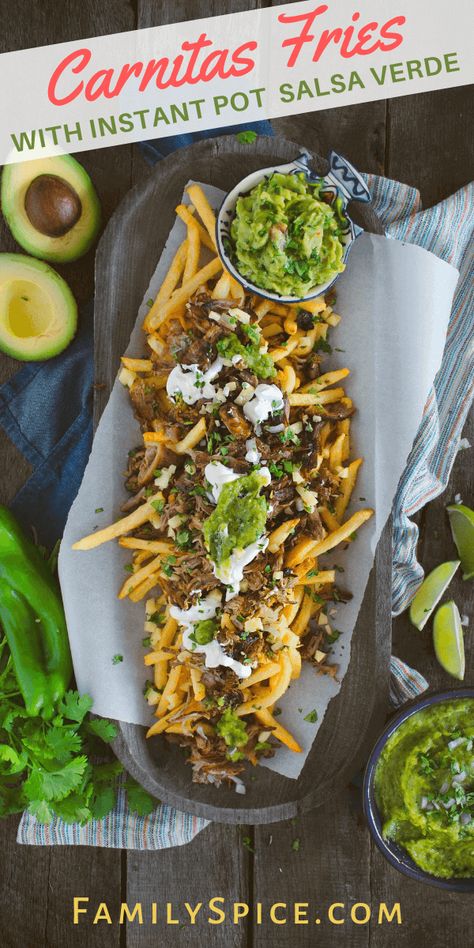 Carnitas Fries, Homemade Chile, Cooking Pork Shoulder, Pork Verde, Pork Chile Verde, Pulled Pork Leftover Recipes, Chili Verde Pork, Chile Salsa, Instant Pot Pulled Pork