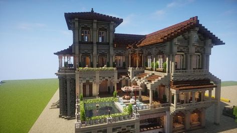 Fancy Spanish Manor Minecraft Kale, Minecraft Blueprint, Villa Minecraft, Memes Minecraft, Construction Minecraft, Mine Minecraft, Minecraft Mansion, Minecraft Structures, Minecraft Castle