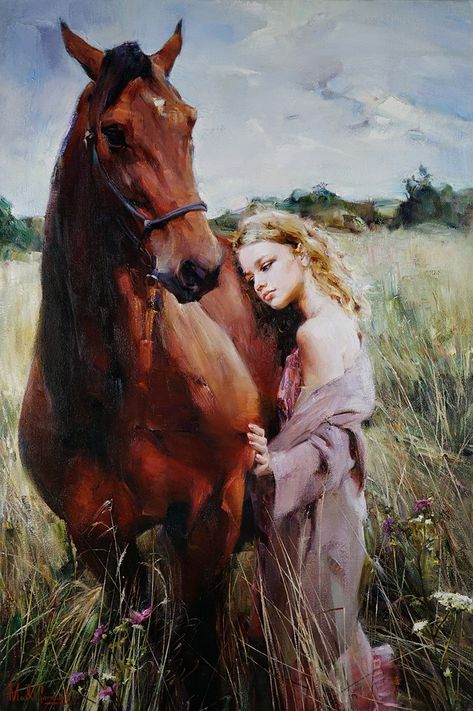 Michael & Inessa Garmash Garmash Paintings, Fine Arts School, Horse And Human, Fine Arts College, Military Museum, Whisper In Your Ear, Never Regret, Art Competitions, Beautiful Painting