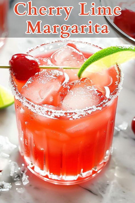 The Cherry Lime Margarita is a refreshing cocktail that combines the robust flavor of tequila with the sweet tartness of cherry liqueur and the zing of fresh lime juice. Cherry Liqueur, Lime Margarita, Refreshing Cocktail, Tequila Drinks, Cherry Juice, Tequila Cocktails, Cherry Tart, Punch Recipes, Maraschino Cherry