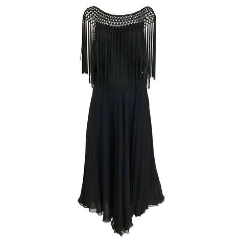 1970s Black Silk Fringe Cocktail Dress | From a collection of rare vintage evening dresses and gowns at https://www.1stdibs.com/fashion/clothing/evening-dresses/ 1920s Vintage Dresses, 1920s Evening Dress, Black Lace Gown, Silk Evening Dress, Silk Cocktail Dress, Black Silk Dress, Cocktail Dress Vintage, Silk Shift Dress, Silk Chiffon Dress