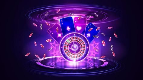 Pink shine neon Casino Roulette wheel with playing cards, poker chips and hologram of digital rings in dark empty scene Neon Casino, Blackjack Tips, Rich Menu, Poker Rules, Dogs Playing Poker, Casino Roulette, Online Roulette, Cards Poker, Poker Party