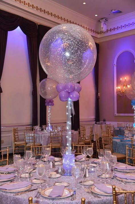 Balloon Inside Balloon, Lavender Theme, Lavender Candy, Tiffany Theme, Balloon Centerpiece, Mitzvah Decor, Tiffany Party, Led Balloons, Photo Cubes