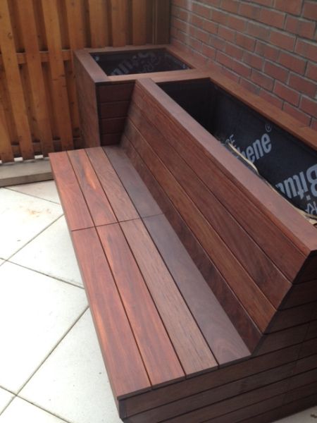 Ipe Planter and Storage Bench | Justin Ebersole's Portfolio Patio Benches Seating, Deck Bench Seating, Garden Storage Bench, Deck Bench, Outdoor Bench Seating, Patio Benches, Deck Seating, Planter Bench, Outdoor Storage Bench