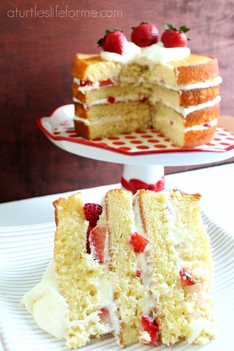 strawberry lemon cream cake- A Turtle's Life for Me Lemon Cake Recipe Easy, Lemon Cake Filling, Strawberry Lemon Cake, Marmalade Cake, Lemon Cream Cake, Cake Recipe Easy, Delish Cakes, Strawberry Cake Easy, Healthy Cakes