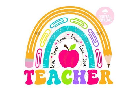 Pencil Svg Free, Teacher Rainbow Svg, Teachers Week, Teacher Rainbow, Svg Rainbow, Htv Projects, Teacher Appreciation Gifts Diy, Rainbow Svg, Teacher Back To School