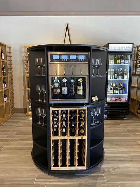 Self-serve wine bar named The Auto Pour now open in Madison Park neighborhood - Axios Charlotte 2020 House Plans, Wine Shop Interior, Wine Station, Wine Bar Restaurant, Wine Boutique, Community Table, Wine Dispenser, Comfy Seating, Self Serve