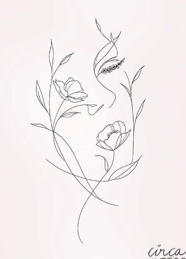 Line Art Woman Flowers, Flowers With Faces, Female Line Drawing, Abstract Face Line Art, Tattoo Line Art, Embroidered Canvas Art, Arte Aesthetic, Line Art Flowers, Girl Face Drawing