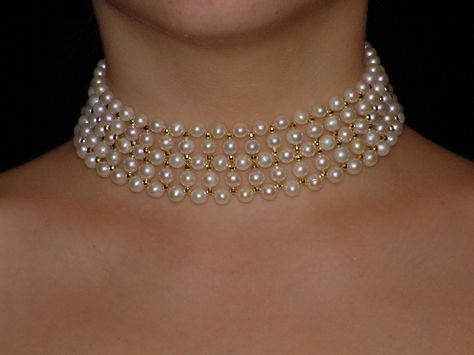 Woven pearl choker with big pearls and gold beads, by Marina J Christian Necklaces, Womens Diamond Necklace, Fancy Cross, Diamond Gifts, Diamond Necklace Simple, Jewelry Necklace Simple, Choker Necklace Designs, Necklaces Women, Pearl Necklace Designs