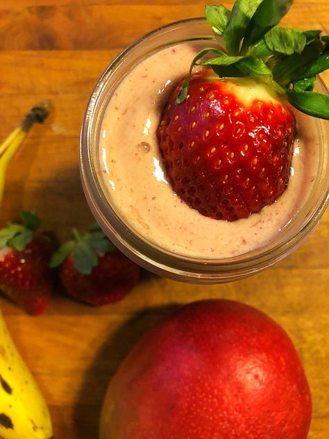 Strawberry Mango Banana Smoothie (AIP, SCD, Paleo, GF, DF) - Powered by @ultimaterecipe Paleo Butternut Squash Soup, Soy Sauce Alternative, Sweet Potato Chips Baked, Collagen Smoothie, Vegan Butternut Squash Soup, Healing Soup, Vegan Protein Shake, Mango Banana Smoothie, Healthy Protein Shakes