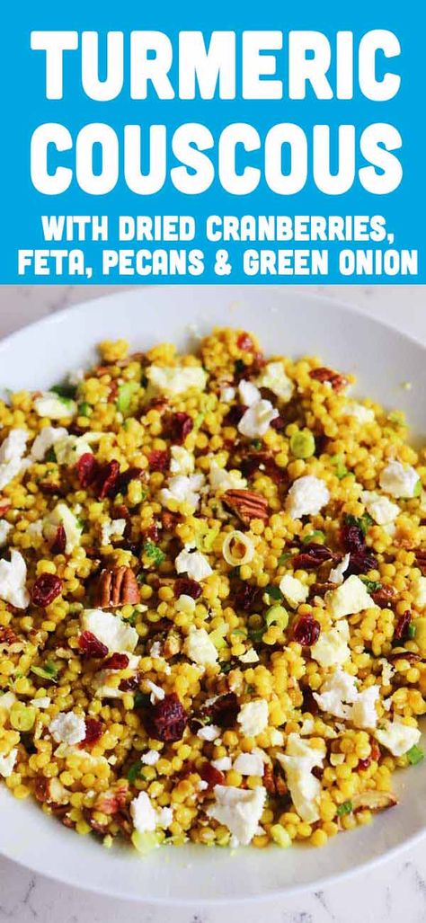 Turmeric Couscous, Farro Salads, Cranberry Couscous, Vegan Couscous Recipes, Gluten Free Couscous, Vegetarian Side Dish, Couscous Recipe, Feta Cheese Recipes, Turmeric Recipes