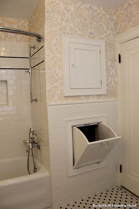 Laundry Shoot, Laundry Chute, Half Walls, Bath Tiles, Laundry Mud Room, Upstairs Bathrooms, Bathroom Storage Cabinet, Bath Room, Laundry Room Design