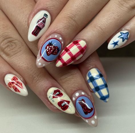 50s Nails, Circus Nails, Pretty Hands, Funky Nails, Makeup Nails, Nail Inspo, Circus, Acrylic Nails, Nail Designs