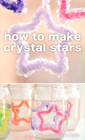 Vetenskapliga Experiment, Kraftangan Prasekolah, How To Make Crystals, Cone Crafts, Diy Crafts For Girls, Kid Experiments, Science Experiments Kids, Crystal Stars, Crafts For Girls