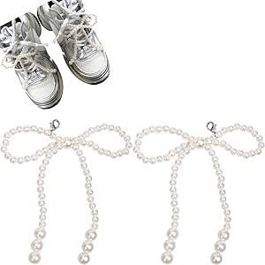 LIU JUN 2 pcs Pearls Bow Shoe Charms For Sneakers, Decoration Charms For Dress Shoes Buckle Pearl Beaded Chain DIY Shoe Lace Sneakers Accessories For Women Jewelry Sneakers Decoration, Sneakers Accessories, Diy Shoe, Big Pearl, Lace Sneakers, Bow Shoes, Decorated Shoes, Shoe Lace, Diy Shoes