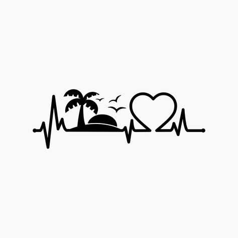 Beach Heartbeat Tattoo, Father Daughter Tattoos, Summer Vector, Heartbeat Tattoo, Cricut Christmas Ideas, Music Tattoo Designs, Vacay Mode, Silhouette Images, Music Tattoo