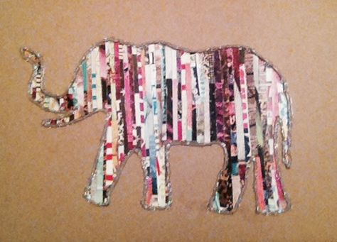 Elephant silhouette made out of strips of magazines ❤️ so easy, a little time consuming but I want to to a black and white one next! Art Tablet, Elephant Silhouette, Middle School Art Projects, School Art Projects, Middle School Art, Art Painting Acrylic, Elementary Art, Art School, Preschool Crafts