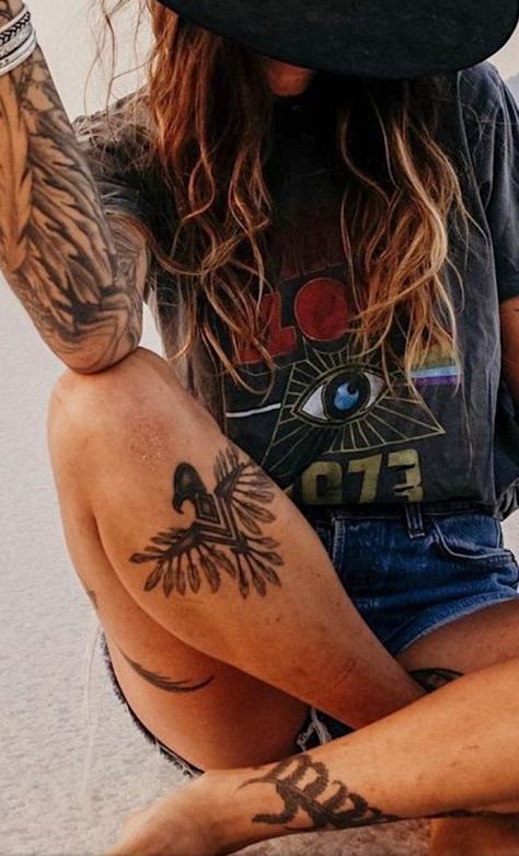 Same! 😍 Weatern Tattoo Women, Boho Knee Tattoo, West Texas Tattoo, Cow Skull Hand Tattoo, Western Knee Tattoos Women, Koe Wetzel Inspired Tattoos, Leg Sleeves For Females Western, Western Shin Tattoo, Western Bird Tattoo