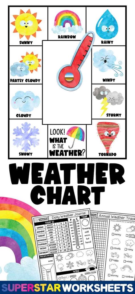 Free Printable Weather Chart for Kids! Great for your Preschool Classroom, this weather chart allows your students to view and report the weather each morning. Great for your morning circle time. Weather Chart Printable Free, Interactive Weather Chart For Preschool, Weather Charts For Classroom, Circle Time Weather Free Printables, Free Printable Weather Chart Preschool, Weather Chart Ideas For Classroom, Weather Circle Time Preschool, Weather Printables Preschool Free, Weather Chart Preschool Printables