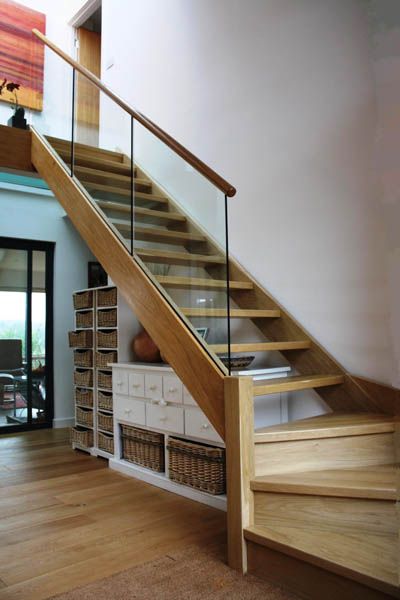 good storage ides under the stairs, also love open plan! Modular Staircase, Winder Stairs, Loft Staircase, Open Stairs, Hardwood Stairs, Stairs Design Interior, Staircase Storage, Loft Stairs, Glass Stairs