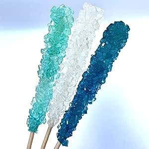 Classic Rock Candy Sticks, Sugar Rock Crystal Lollipops, Individually Wrapped (Frozen Ice (Blue, White & Light Blue), Pack of 18) Blue Lollipop, Rock Candy Sticks, Frozen Kids, Candy Crystals, Diamond Party, Frozen Ice, Candy Companies, Aqua Blue Color, Candy Sticks