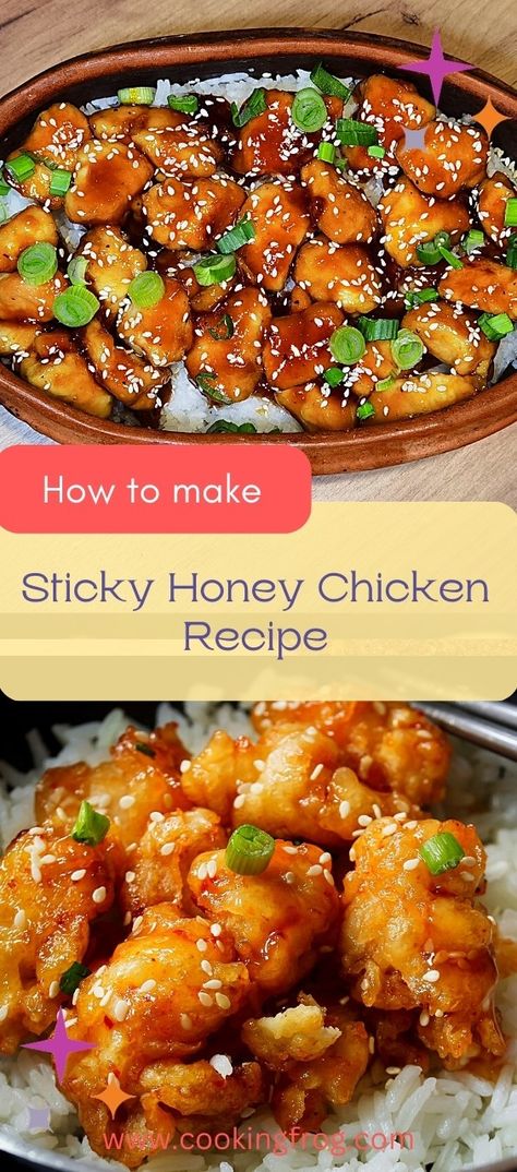 Chicken Chunks Recipes, Sticky Honey Chicken, Chinese Honey Chicken, Honey Pepper Chicken, Honey Chicken Recipe, Honey Glazed Chicken, Sweet And Spicy Chicken, Chicken Chunks, Sticky Chicken