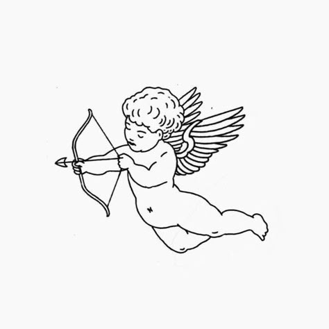 Cherub Tattoo Designs, Cupid Design, Cupid Tattoo, Cherub Tattoo, Flash Tattoo Designs, Inspiration Tattoos, Tattoo Henna, Tattoo Flash Art, Simplistic Tattoos