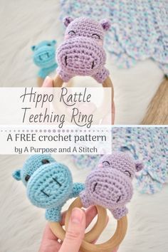 Teether Pattern, Ring Crochet, Crochet Hippo, Baby Teething, Crochet Baby Toys, Crochet Amigurumi Free, Teething Ring, Baby Rattle, Crochet Baby Patterns