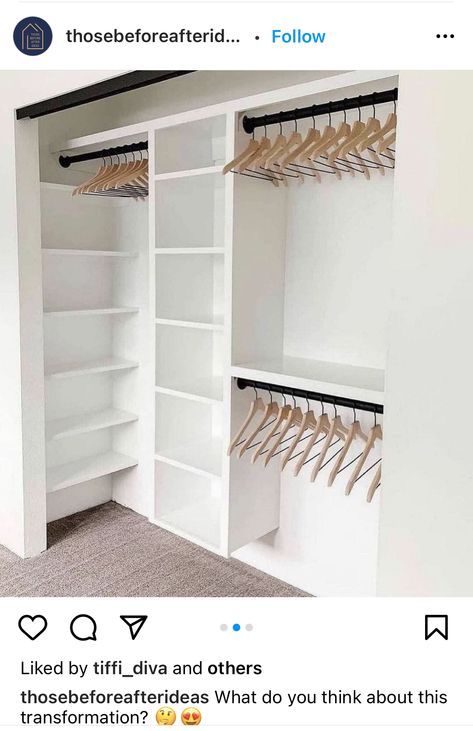 5x5 Closet Design, Closest Idea Small Room, Small Closet Built Ins Storage, Double Wide Closet Ideas, Closet Organization With Shelves, Small Closet Cabinet Ideas, Standard Closet Ideas, 8 Ft Closet Organization, Built In Closet Ideas Diy