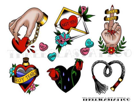 Valentines Tattoo Ideas, Anti Valentine’s Day Tattoo Flash, Anti Love Tattoo Flash, Anti Valentines Day Tattoo, Anti Valentines Tattoo, Traditional Valentine Tattoo, Valentines Flash Tattoo Ideas, Spooky Valentines Tattoo, Valentine’s Day Flash