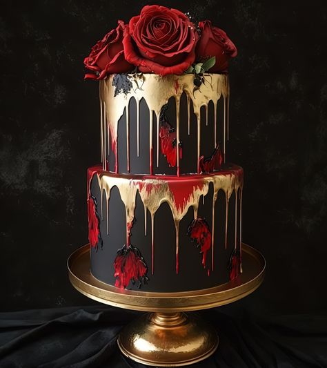 Skull Wedding Cakes, Gothic Wedding Cake, Tårta Design, Gothic Cake, Nine To Five, Black Wedding Cakes, 16 Cake, Sweet 16 Cakes, Red Cake