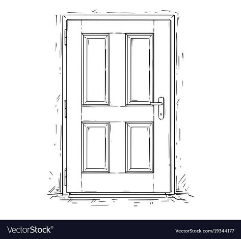 Closed Door Drawing, How To Draw A Door, Door Illustration Drawings, Door Drawing Simple, Door Tattoo Ideas, Door Drawing Sketch, Door Drawing Reference, Door Design Drawing, Door Drawing Ideas