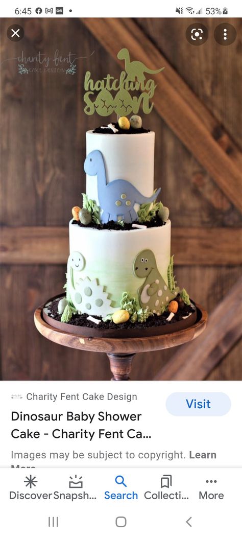 Dinosaur Baby Shower Cake, Baby Boy Shower Cake, Boy Shower Cake, Surprise Baby Shower, Baby Shower Cakes For Boys, Dinosaur Baby Shower, Dinosaur Cake, Pretty Birthday Cakes, Baby Shower Cake