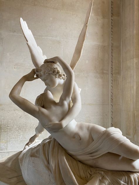 Grecian Aesthetic, Psyche Revived By Cupid's Kiss, Cupid Aesthetic, Cupid's Kiss, Statue Face, Venus Statue, Aesthetic Statue, L J Shen, Antonio Canova