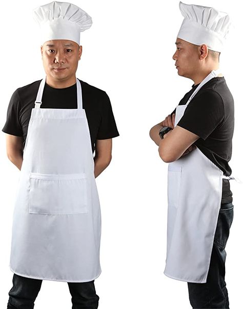 Amazon.com: Yotache Chef Apron Set, Chef Hat and Kitchen Apron Adult Adjustable White Apron Baker Costume for Men and Women, 1 Set (33"L x 26"W) : Home & Kitchen Baker Costume, Chef Outfit, Pun Costumes, Chef Costume, Best Couples Costumes, Costume For Men, Chef Wear, Chef Clothes, Chef Uniform