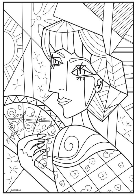 Woman's face drawn in Picasso's style (cubism) - JustColor.net : Free printable coloring pages for adults and kids Egypt Hieroglyphics, Pop Art Tattoos, Colouring Sheets For Adults, Female Face Drawing, Picasso Style, Zen Colors, Art Optical, Easy Coloring Pages, Celtic Art