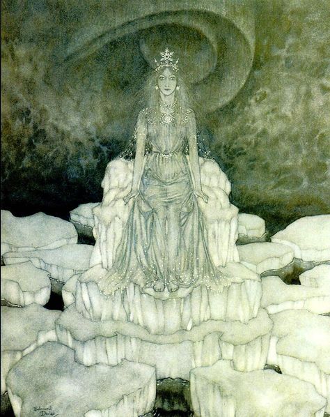 this Edmund Dulac, pretty and fearful... Snow Queen Illustration, Hans Andersen, Edmund Dulac, Andersen's Fairy Tales, The Snow Queen, Walter Crane, Arthur Rackham, Classic Fairy Tales, Character Designer