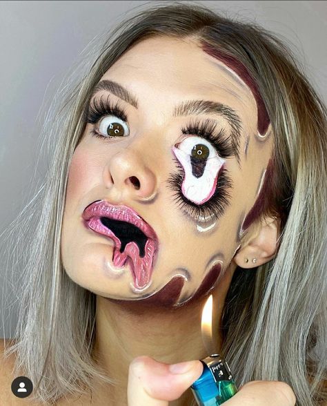 Melting Face Makeup, Melting Makeup, Melted Makeup, Melting Face, Corpse Paint, Monster Makeup, Face Art Makeup, Painting Competition, Funny Caricatures