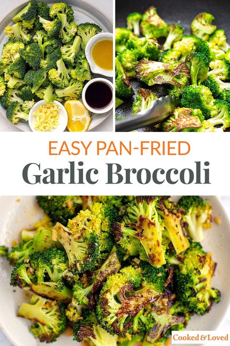 Pan-Fried Broccoli With Garlic Pan Fry Broccoli, Fried Broccoli Recipes, Pan Broccoli, Pan Fried Broccoli, Frozen Broccoli Recipes, Frying Pan Recipes, Broccoli With Garlic, Salmon Fish Cakes, Garlic Broccoli