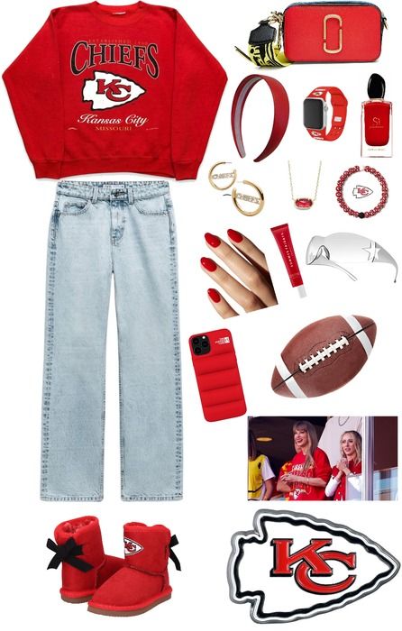 chiefs outfit (game night) Outfit | ShopLook Chiefs Outfit Woman, Chiefs Game Day Outfit, Outfit Ideas Sport, Chiefs Outfit, Game Night Outfit, Sport Fashion Style, Chiefs Game Day, Comfortable Outfit Ideas, Super Bowl Outfit