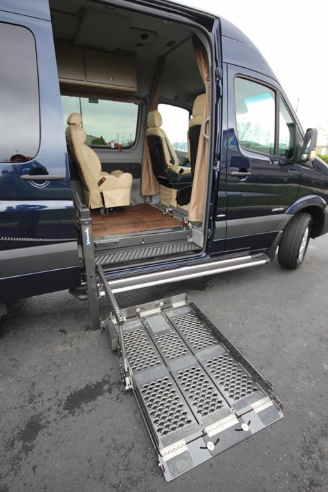 Wheelchair Accessible Custom Sprinter Van Wheelchair Accessible Rv, Making Your Home Wheelchair Accessible, Elderly Products, Conversion Vans For Sale, Custom Sprinter Van, Wheelchair Accessible Vans, Van Interiors, Wheelchair Accessible Vehicle, Wheelchair Van