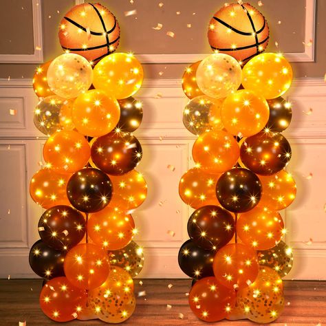 PRICES MAY VARY. What You Will Get: you will receive 2 sets basketball balloon stand with light, the height can be adjusted from 21 to 81 inches, 2 pieces of 10m/ 33 ft LED string lights, 120 pieces of small balloons (40pcs orange balloons, 40pcs black ballons, 40pcs confetti ballons), 2 pieces of basketball balloons, 1piece of glue; This will definitely make your party very interesting Beautiful LED Lights: the balloon stand for floor comes with light strings, which makes the balloons look more Senior Night Basketball Decorations, Basketball Themed Birthday Party Ideas, Basketball Centerpiece Ideas, Basketball Decoration, Black Ballons, Basketball Balloons, Basketball Theme Birthday Party, Basketball Locker Decorations, Basketball Centerpieces