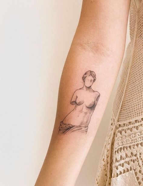 Roman Tattoo For Women, Aphrodite Tattoos For Women, Roman Tattoo Women, Venus Of Milo Tattoo, Statue Of Venus Tattoo, Greek Women Statues Tattoo, Statue Woman Tattoo, Body Statue Tattoo, Greek Statue Tattoo Woman