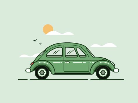 Vintage Car by xiaoniaojiu Cute Car Drawings, Cute Car Drawing, Car Drawing Aesthetic, Aesthetic Car Drawing, Cute Car Illustration, Car Cartoon Cute, Driving Illustration, Car Illustration Art, Car Illust