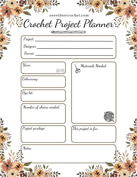 Crochet Journal Printable Free, Crochet Project Planner Free Printable, Crochet Journal Pages, Crochet Planner Free Printable, Knitting Journal Ideas, Crochet Journal Ideas, Craft Tracker, Crochet Business Ideas, Crochet Printables