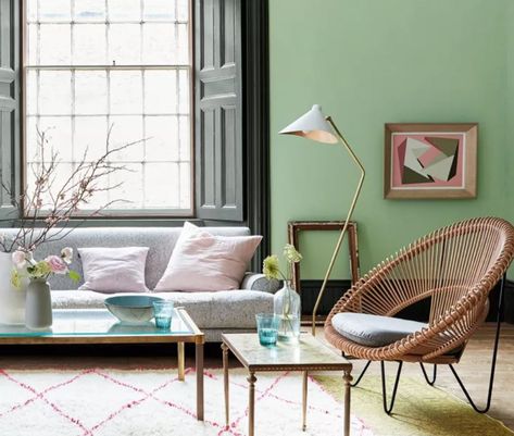 Light Green Paint, Pink Paint Colors, Spring Living Room, Living Room Color Schemes, Green Paint Colors, Little Greene Paint, Room Color Schemes, Living Room Green, Interior Paint Colors