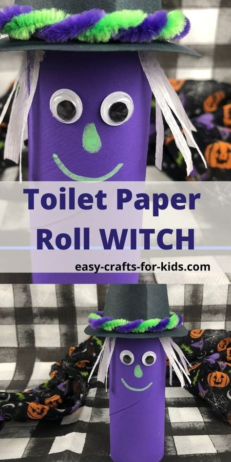 Toilet Paper Roll Witch - halloween witch craft with toilet paper roll for kids Recycling Crafts, Kids Craft Supplies, Monster Crafts, Rainy Day Crafts, Witch Craft, Easy Halloween Crafts, Halloween Activities For Kids, Learn Crafts, Crafts For Boys