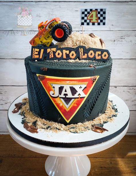 Toro Loco Birthday Cake, El Toro Loco Cake, Toro Loco Cake, El Toro Loco Birthday Party, Toro Loco Birthday Party, Pastel Monster Truck, Monster Jam Cakes For Boys, Monster Truck Cakes For Boys, Monster Jam Party Decorations