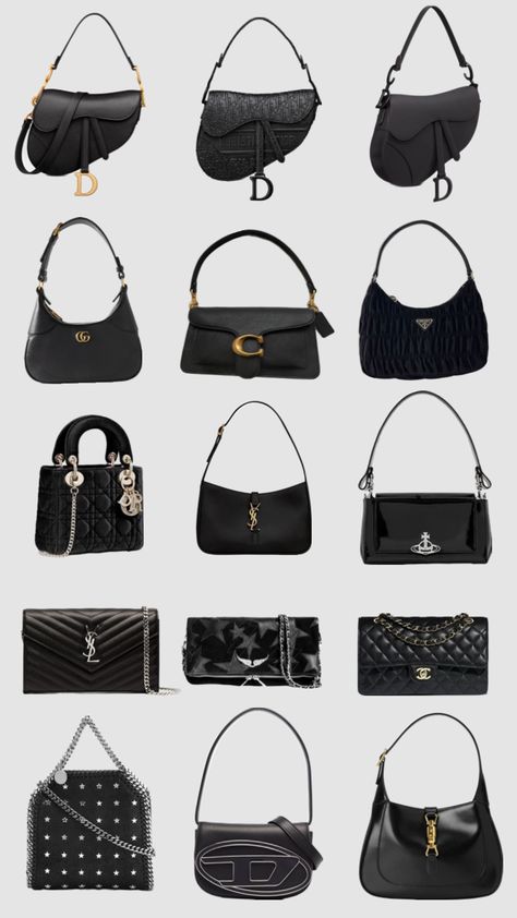 #black #bag #tasche #dior #ysl #yslbag #inspo #collage #fyp #wishlist Ysl Bag Collection, Designer Bags 2024 Trends, Tas Ysl, Ysl Purse, Inspo Collage, Expensive Bag, Old Aesthetic, Luxury Bags Collection, Dream Bags